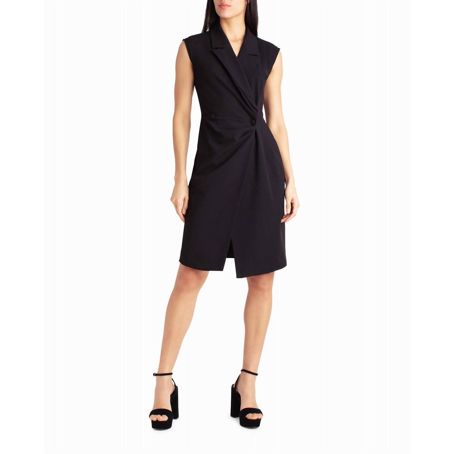 New Nicole Miller Vivienne Crepe Sleeveless Coat Dress In Very Black